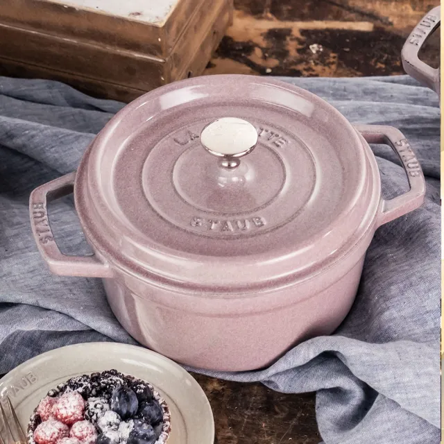 【STAUB】圓形琺瑯鑄鐵鍋18cm＋方形陶缽烤盤4+1件組(德國雙人牌集團官方直營)