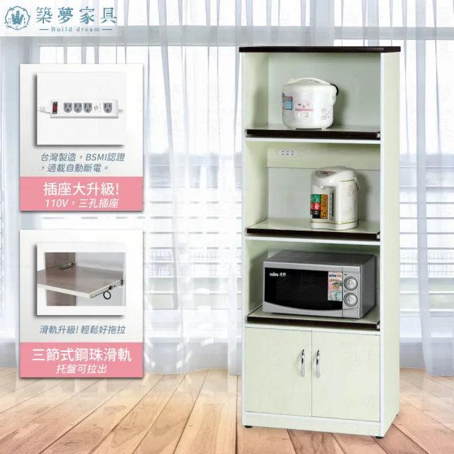 【Build dream 築夢家具】2.2尺 雙門三拉盤 塑鋼電器櫃 防水塑鋼家具(附插座)