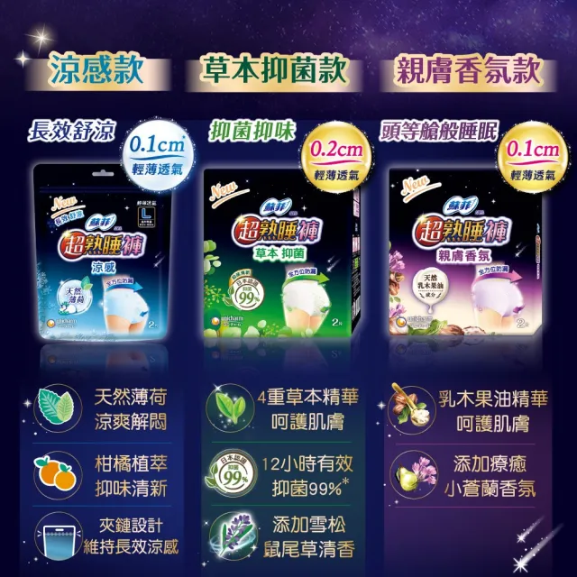 【Sofy 蘇菲】超熟睡褲型衛生棉箱購M/L/XL(抑菌、乳木、涼感x28片/一般38片/極薄玩色54片)