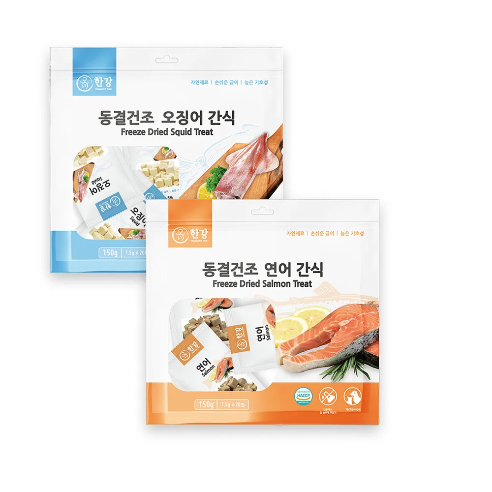 【漢江】極鮮凍乾零食-鮭魚/魷魚(韓國進口、天然凍乾鮮食、貓狗零食、綜合海鮮)