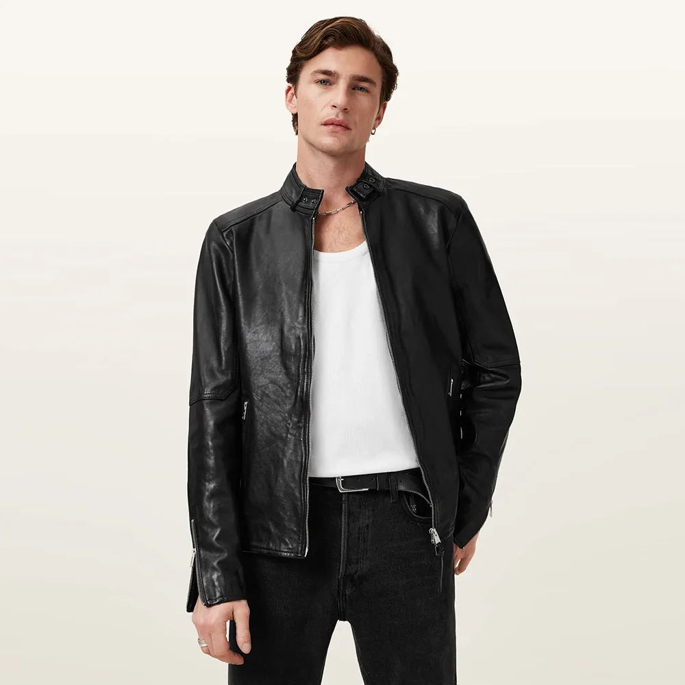 【ALLSAINTS】CORA 經典復古簡約純羊皮皮衣外套-烏黑 ML014P(常規版型)