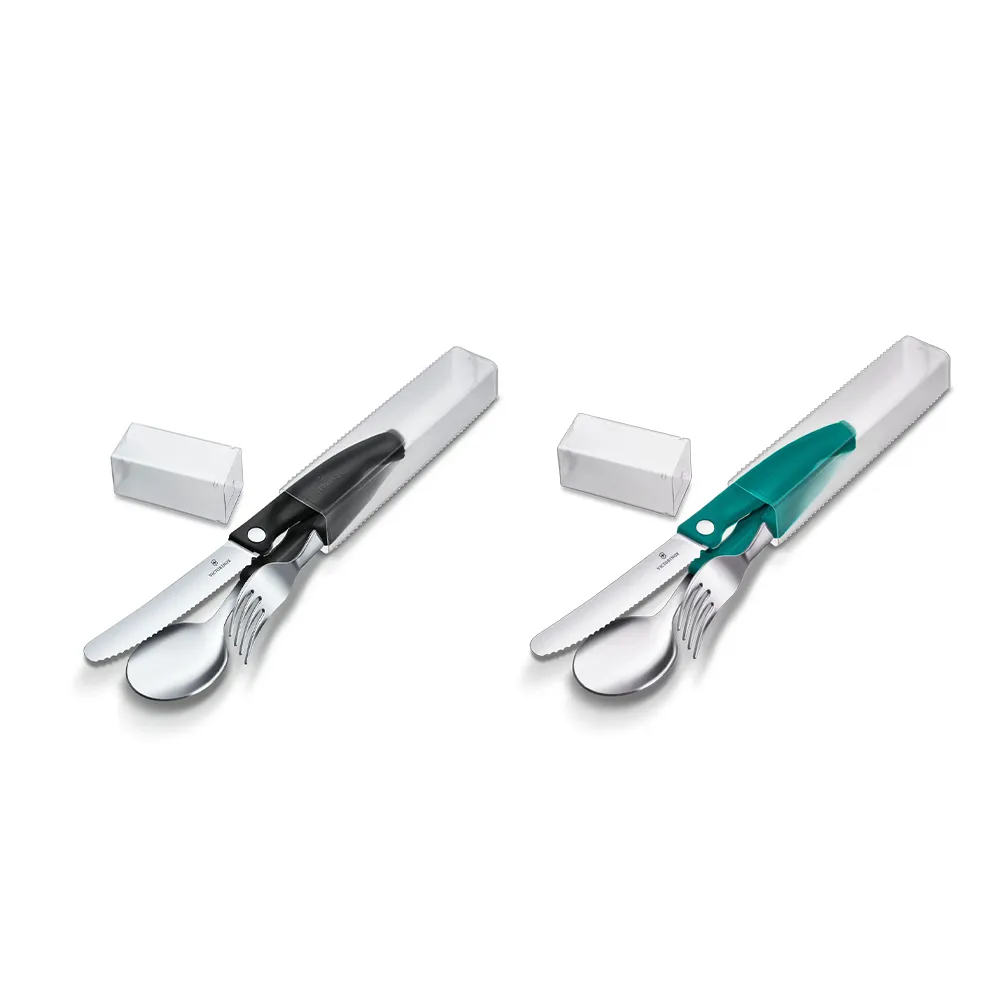 【VICTORINOX 瑞士維氏】餐具三件組 Swiss Classic 削皮刀、叉、匙套裝 黑色/綠色(6.7193.3F/6.7194.3FC1)