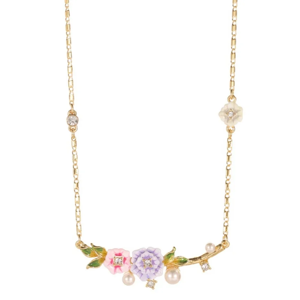 【巴黎精品】現貨+預購 項鍊琺瑯吊墜(玫瑰花朵水晶珍珠女飾品a1gf30)
