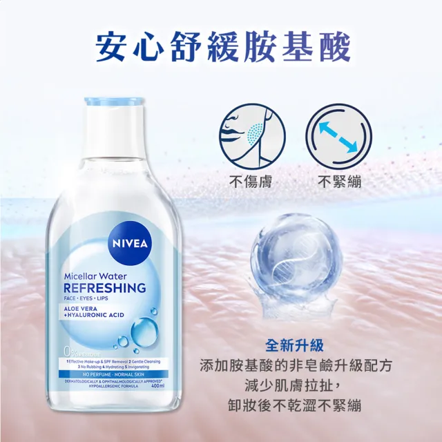【NIVEA 妮維雅】卸妝水400ml全系列x3入(B5卸妝水/舒敏/水潤/敏感肌適用)