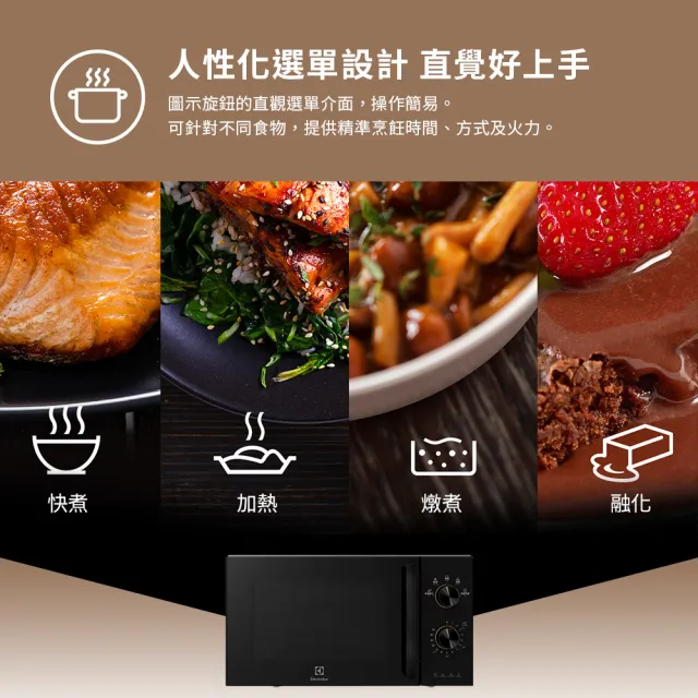 【Electrolux 伊萊克斯】雙11限定 極致美味300 20L 獨立式微波爐(EMM20K22B 黑色)