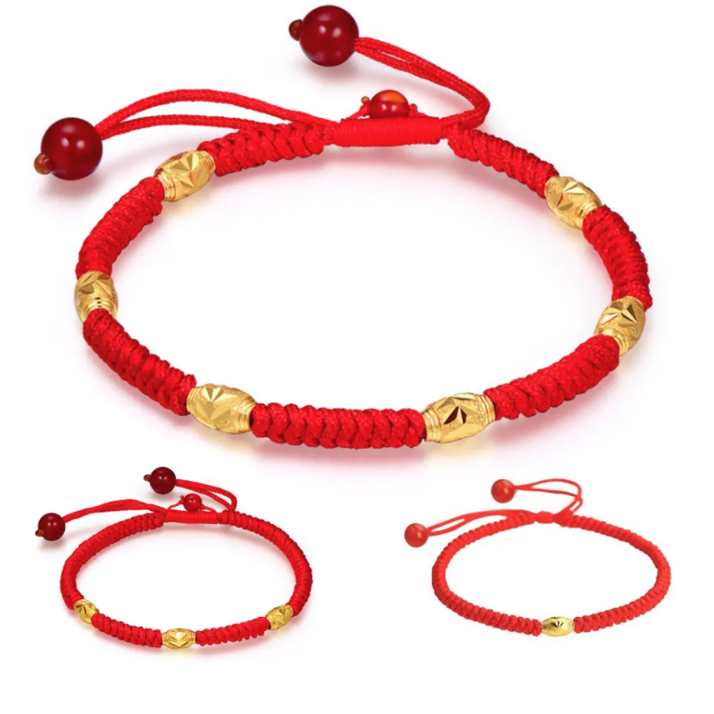 【I.Dear Jewelry】精鍍18K金-六合轉運-男女開運幸運金色轉珠紅繩手鍊(4款)