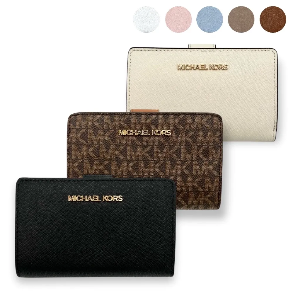 【Michael Kors】MK女生中夾 皮夾 防刮皮革 素面 多功能 女款 短夾(MK中夾)