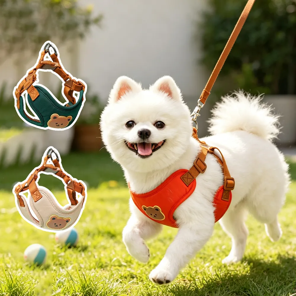 【Bayler】可愛小熊狗狗胸背帶 小型犬外出牽引繩 寵物背心式胸背 狗狗牽繩 (透氣不悶熱/防爆衝)