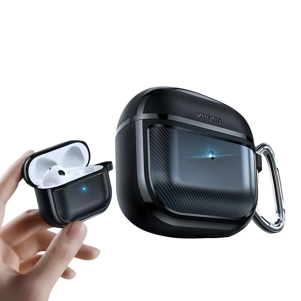 【XUNDD 訊迪】AirPods Pro 軍工防摔碳纖維紋 無線耳機保護殼套(附金屬扣環)