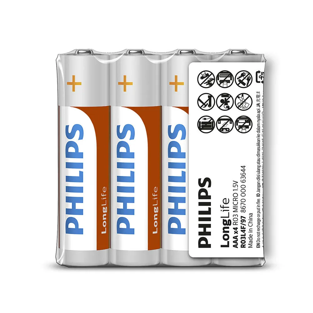 【PHILIPS 飛利浦】4號碳鋅電池 共100顆(4入*25)