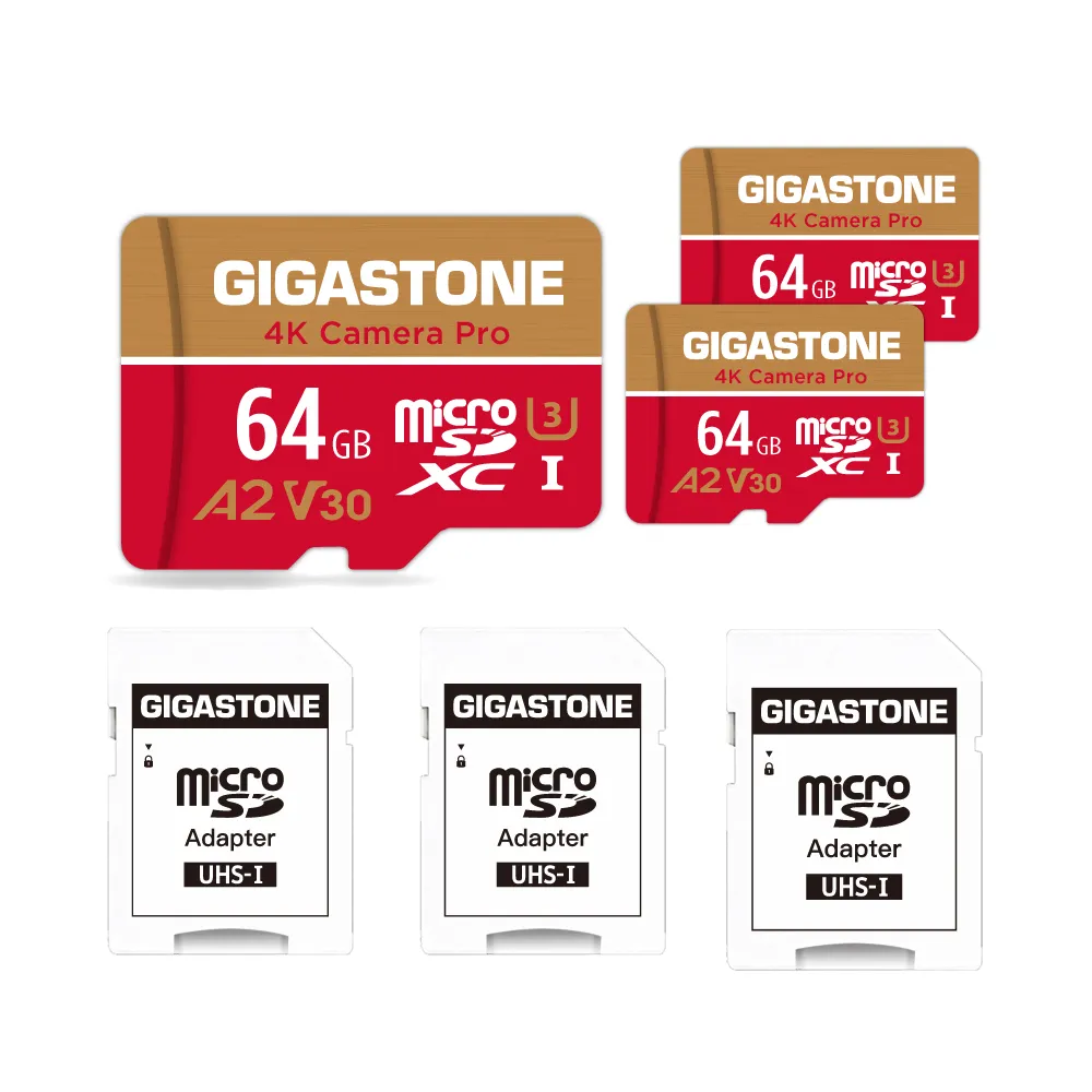 【GIGASTONE 立達】4K Camera Pro microSDXC UHS-Ⅰ U3 A2V30 64GB攝影高速記憶卡-3入組(支援GoPro)