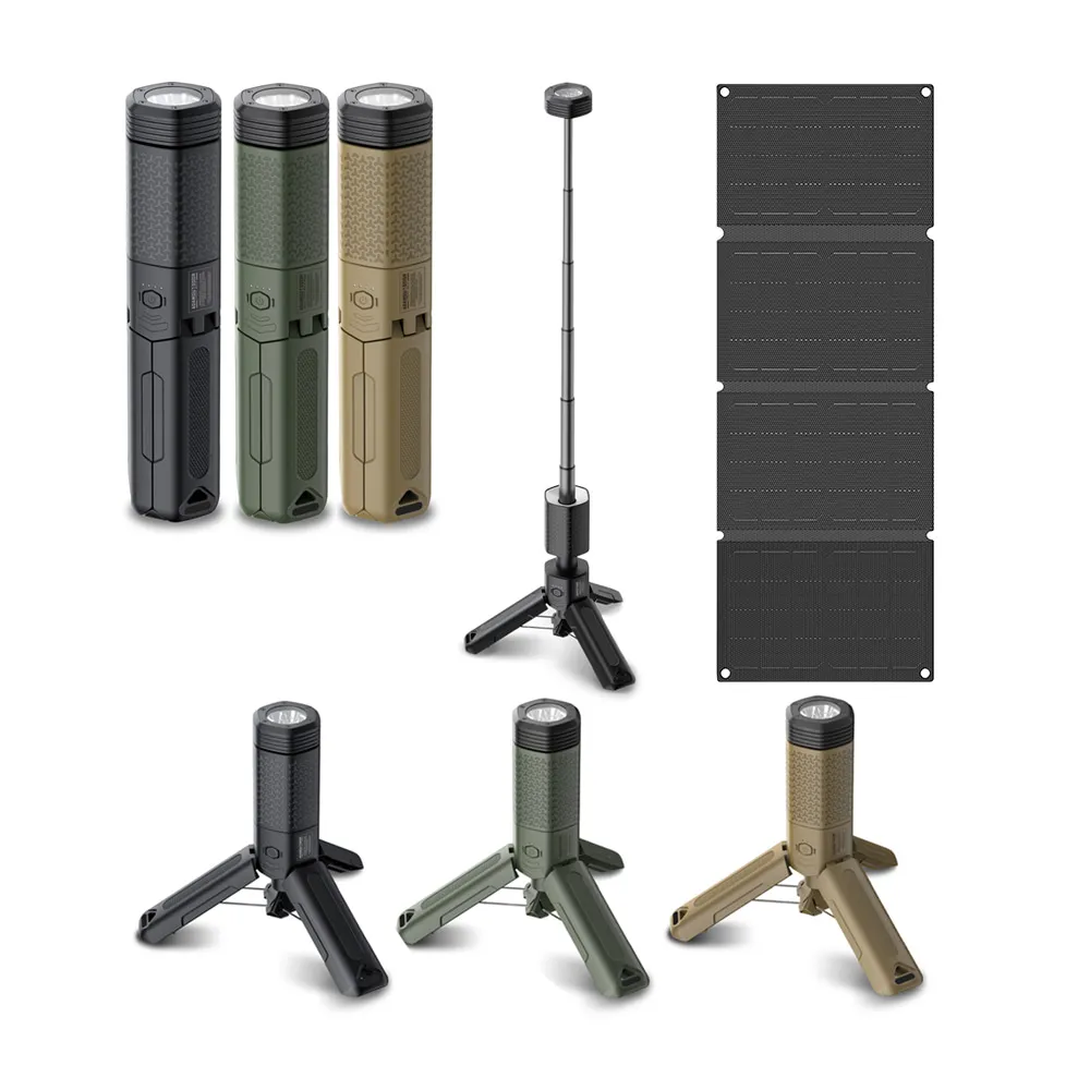 【ADAMOUTDOOR】二代萬用伸縮野營燈+30W折疊太陽能充電板(戶外露營燈 伸縮燈 USB充電燈 多功能照明燈)