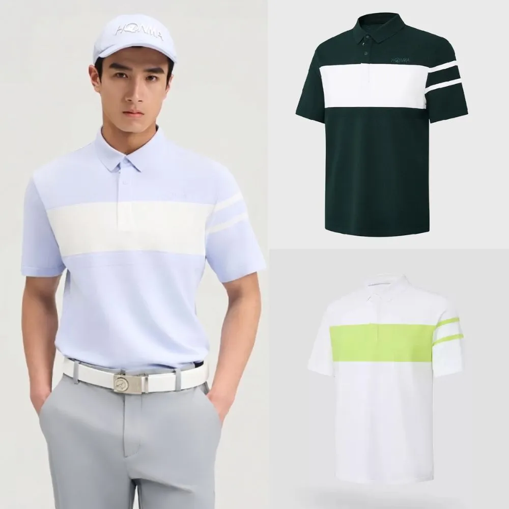 【HONMA 本間高爾夫】男款短袖彈力polo衫 2026春夏款 日本高爾夫專業品牌(M-XXL 白色/墨綠 HMMC707R102)