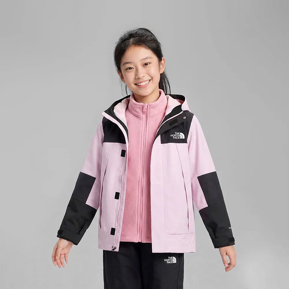 【The North Face】北面兒童黑粉拼接DRYVENT防水抓絨內裡三合一外套|8DXU0ED