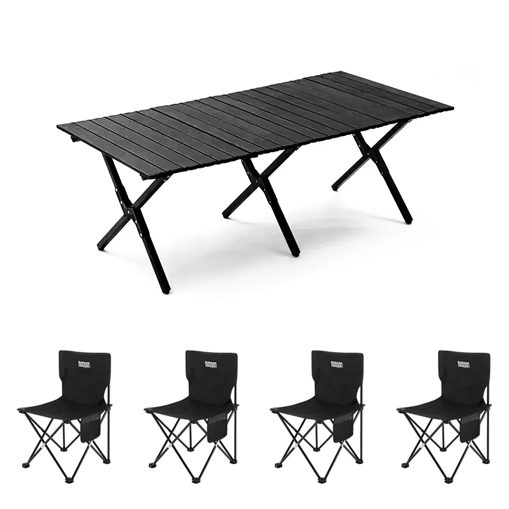 【Wild Summer 野一夏】輕量化戶外露營摺疊桌椅五件組-贈收納袋(露營桌椅 摺疊桌椅 蛋捲桌 戶外桌椅)