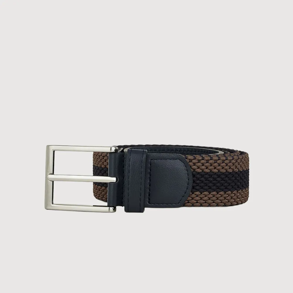 【BRAUN BUFFEL 德國小金牛】都會時尚 雙色編織伸縮皮帶-銀色(BF26B-WEG06342-SNK) 送禮推薦
