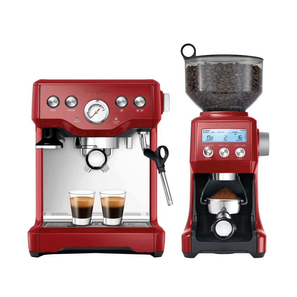 【Breville】BES840XL the Infuser半自動咖啡機+BCG820XL磨豆機（櫻桃紅）(總代理公司貨)