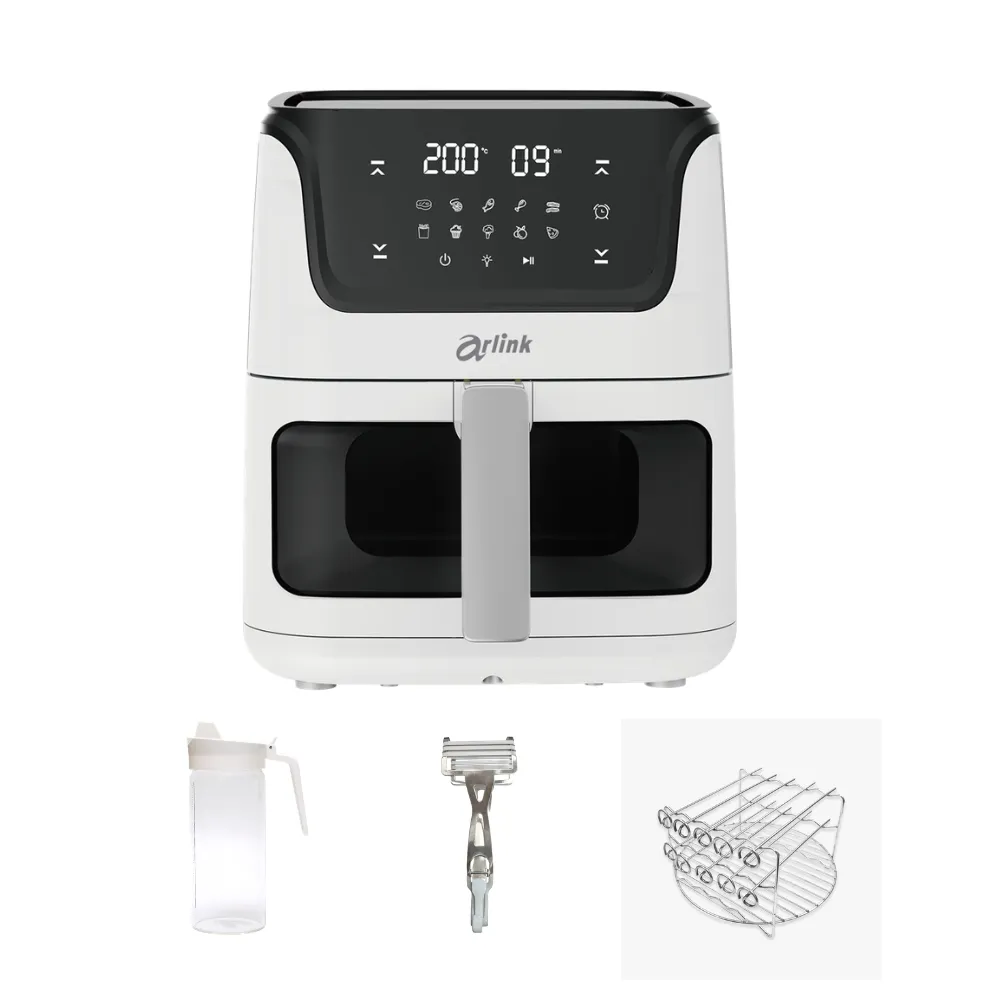 【Arlink】黑白大廚 液晶觸控 6L 透視氣炸鍋 AF-808+配件大禮包(炸鍋/氣炸鍋配件/氣炸鍋/玻璃氣炸鍋)