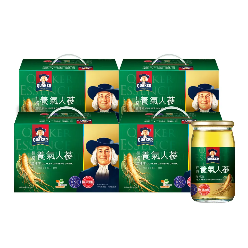 【QUAKER 桂格】無糖養氣人蔘禮盒60ml×19入x4盒(共76入 送禮推薦/中秋禮盒)