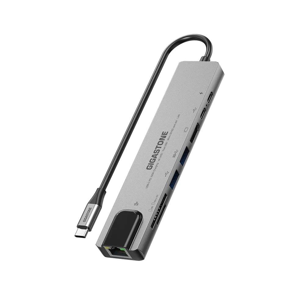 【Gigastone 立達國際】8合1 USB-C多功能集線器HUB-P870(iPad手機投影/標準網路接口/Mac轉USB讀卡機)
