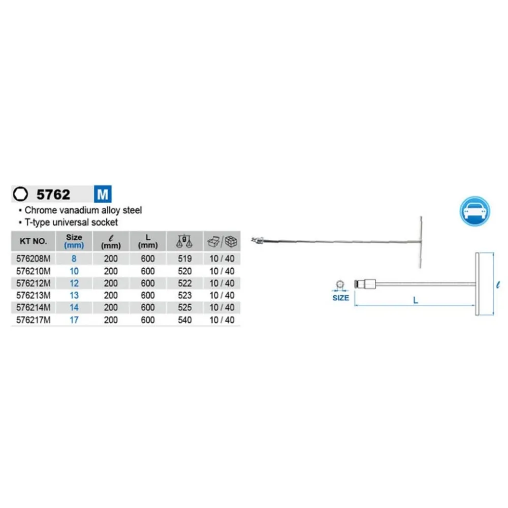 【KING TONY】專業級工具 T型萬向套筒扳手 8x200x600 KT576208M(KT576208M)