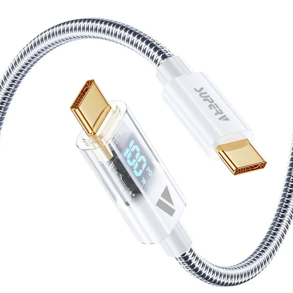 RT4 100W Type-C to C 數顯快速充電線-120cm(LED顯示 PD 100W 快速充電)
