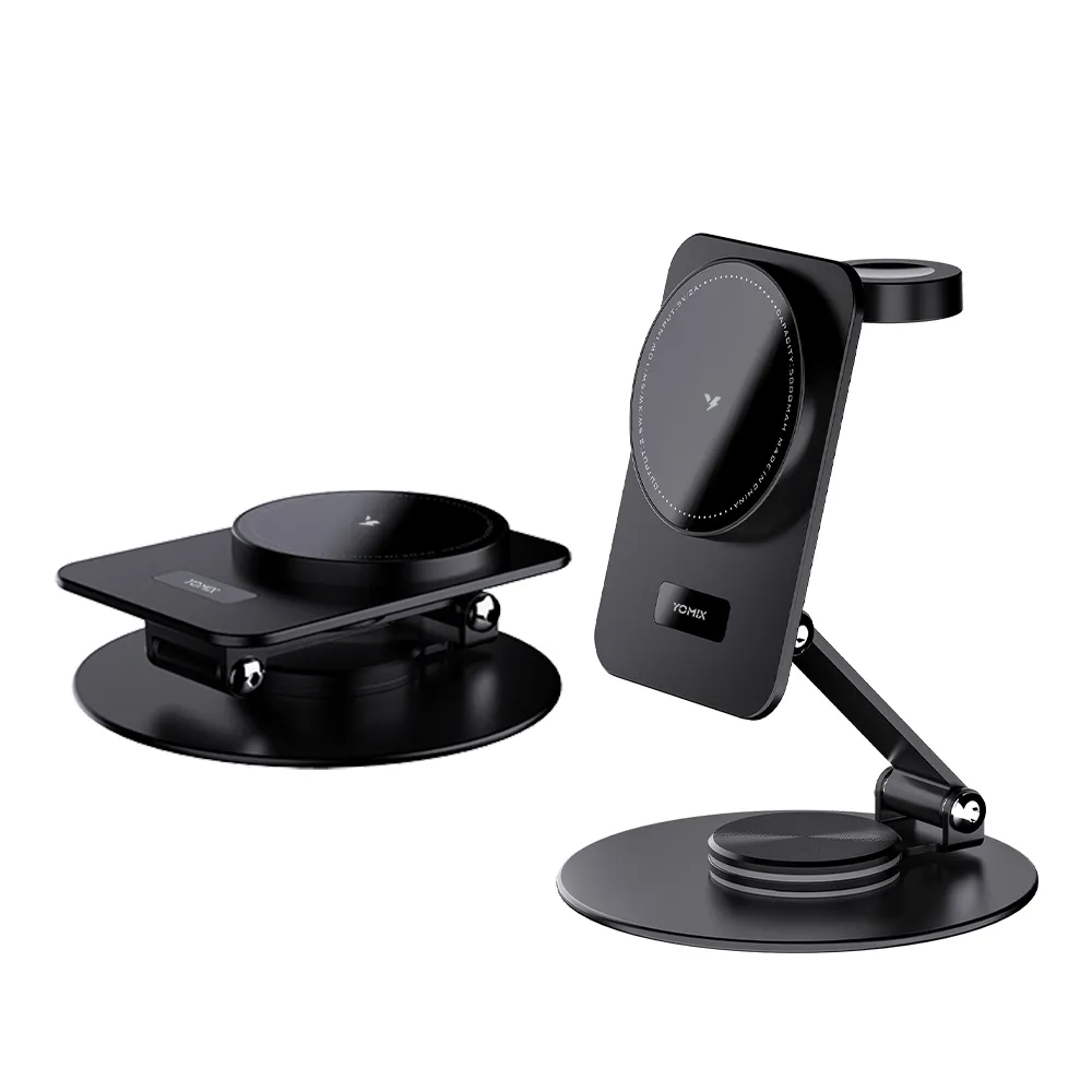 【YOMIX 優迷】15W Magsafe磁吸360度旋轉無線充電座(Apple watch/AirPods/iPhone 18/手機支架/充電器)
