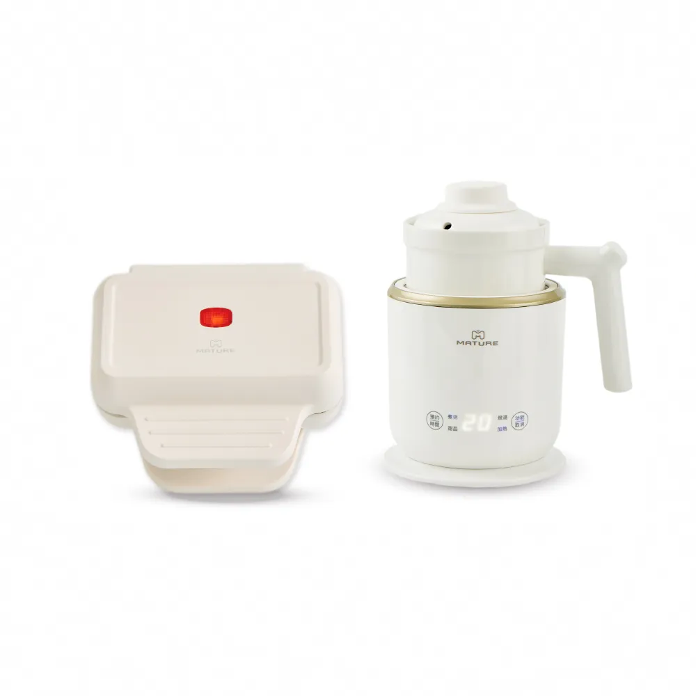 【MATURE 美萃】MINI食光陶瓷熱壓機 CY-1627+剛剛好陶瓷電煮鍋 CY-1626