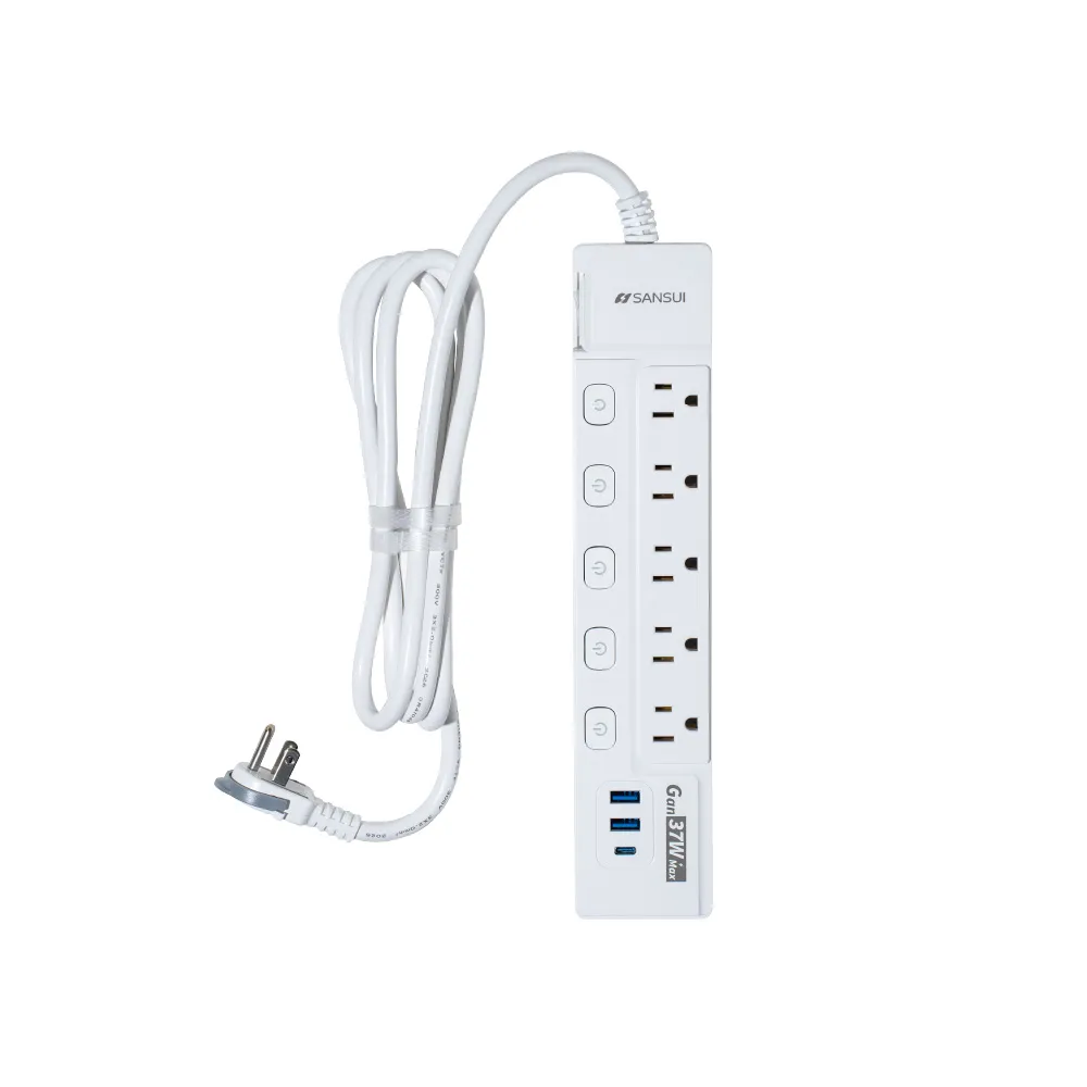 【SANSUI 山水】MIT台灣製造 1.8M/6尺按壓式6開5插氮化鎵PA-37W506 快充延長線 延長線 1.8米 國家安規認證