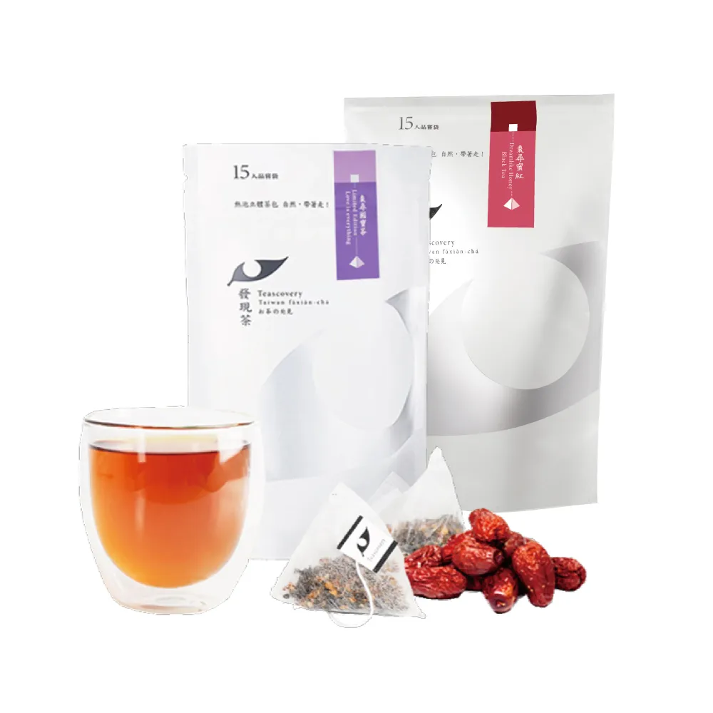 【Teascovery 發現茶】2袋無糖甘甜熱泡茶包 (15入/袋；紅棗紅茶/棗尋國寶茶/黑豆綠茶/又一春青茶/禾日綠茶)