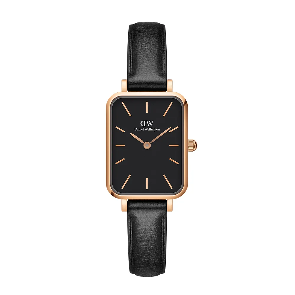 【Daniel Wellington】DW 手錶 Quadro Sheffield 20x26mm經典黑真皮皮革小方錶(兩色 DW00100435)