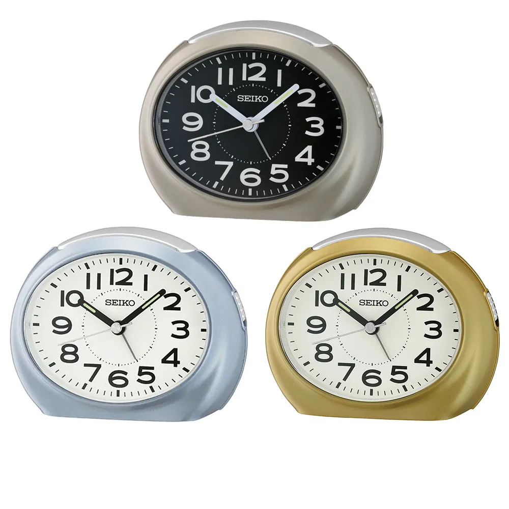 【SEIKO 精工】復古橢圓形 防貪睡鬧鐘 時鐘 QHE193(滑動式靜音秒針 嗶嗶鬧鈴聲)
