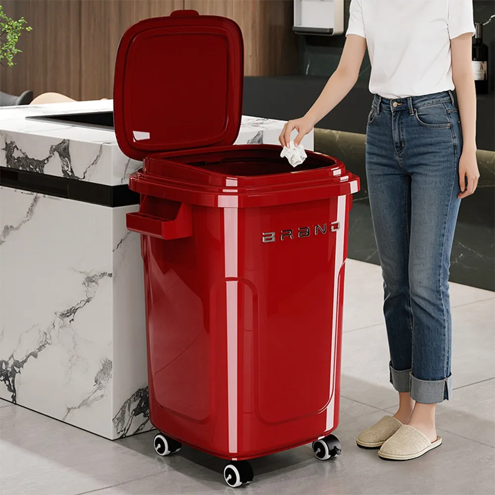 65L 大容量附輪翻蓋垃圾桶 廚房客廳通用靜音萬向輪隔味防臭免彎腰家用加厚收納桶 CKY