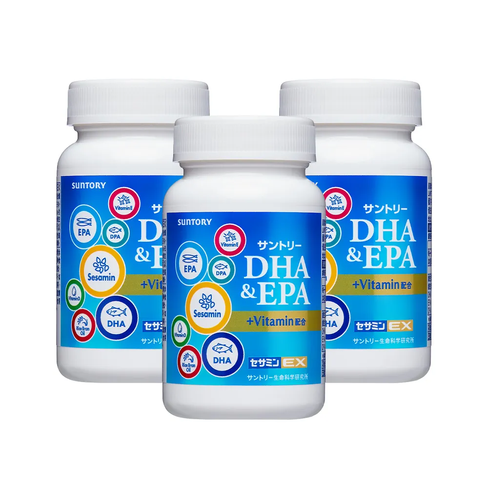 【Suntory 三得利】魚油(DHA、EPA)+芝麻明 EX 軟膠囊 120顆x3罐組
