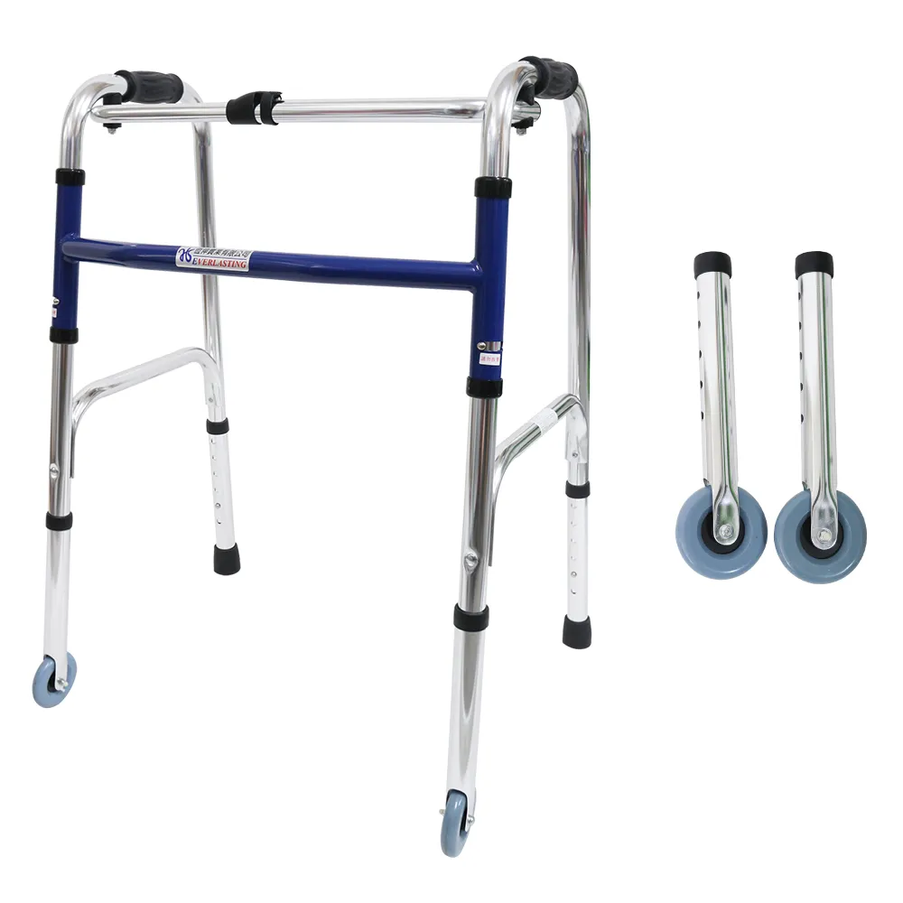 【恆伸醫療器材】ER-3428 ㄇ型助行器 + 3吋直向輔助輪(藍/黑 隨機出貨)