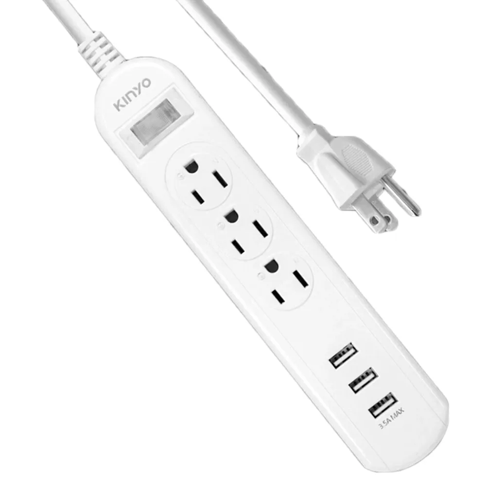 【KINYO】1開3插3孔USB防火防雷擊過載保護電源延長線(USB延長線 6尺1.8M)