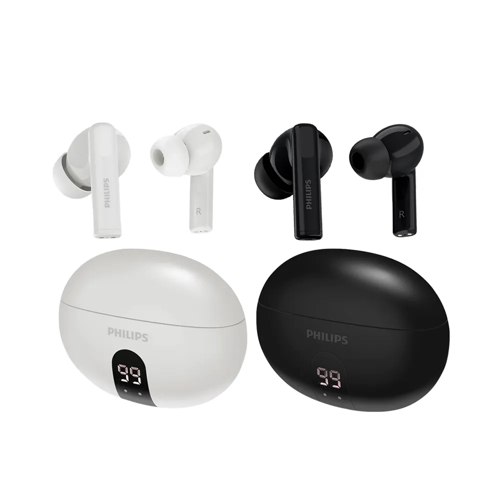 【Philips 飛利浦】主動抗噪ANC數顯無線藍牙耳機-TAT3559(AI通話抗噪)