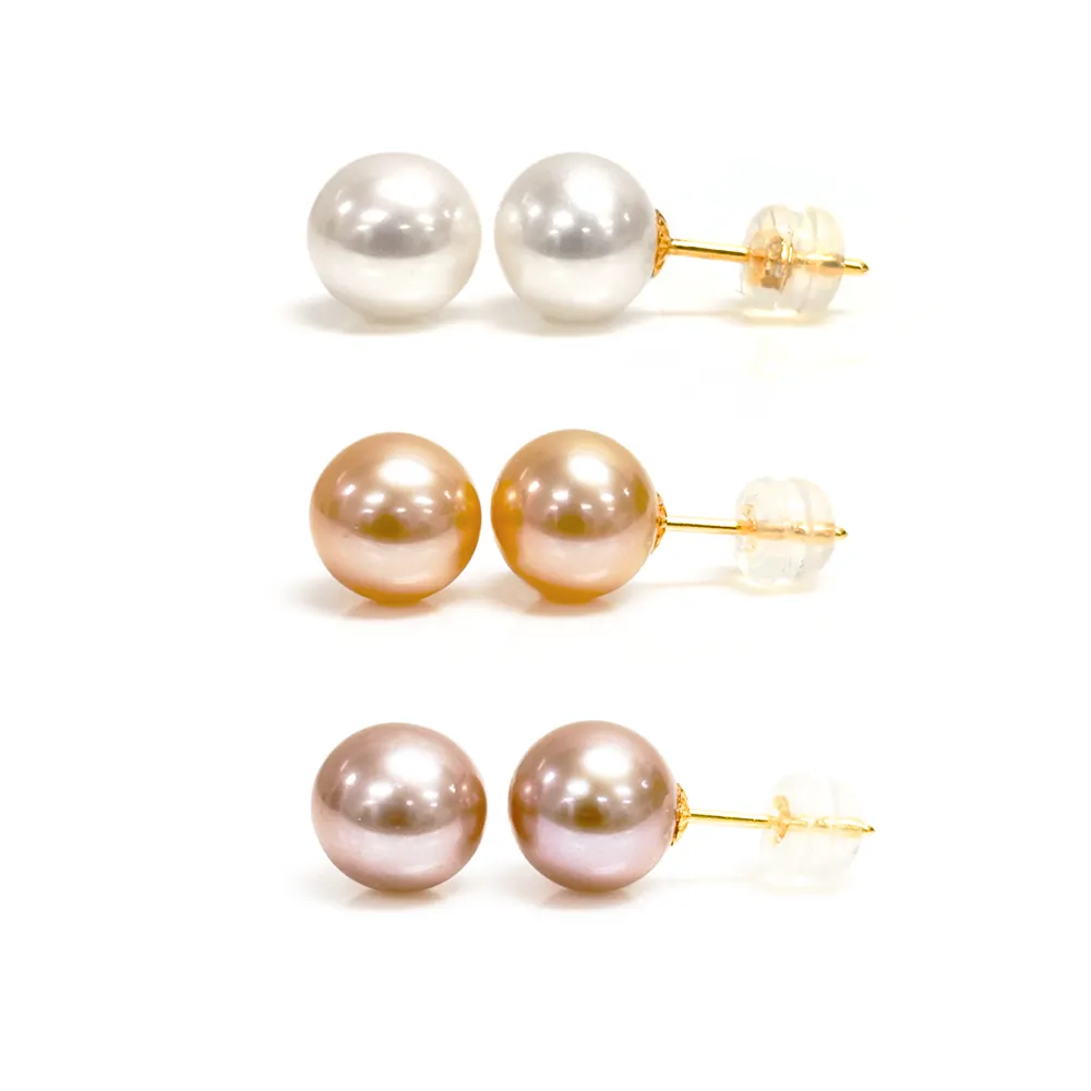 【CC Diamond】18K金 天然珍珠耳釘 7-8mm 3選1(色彩的誘惑)