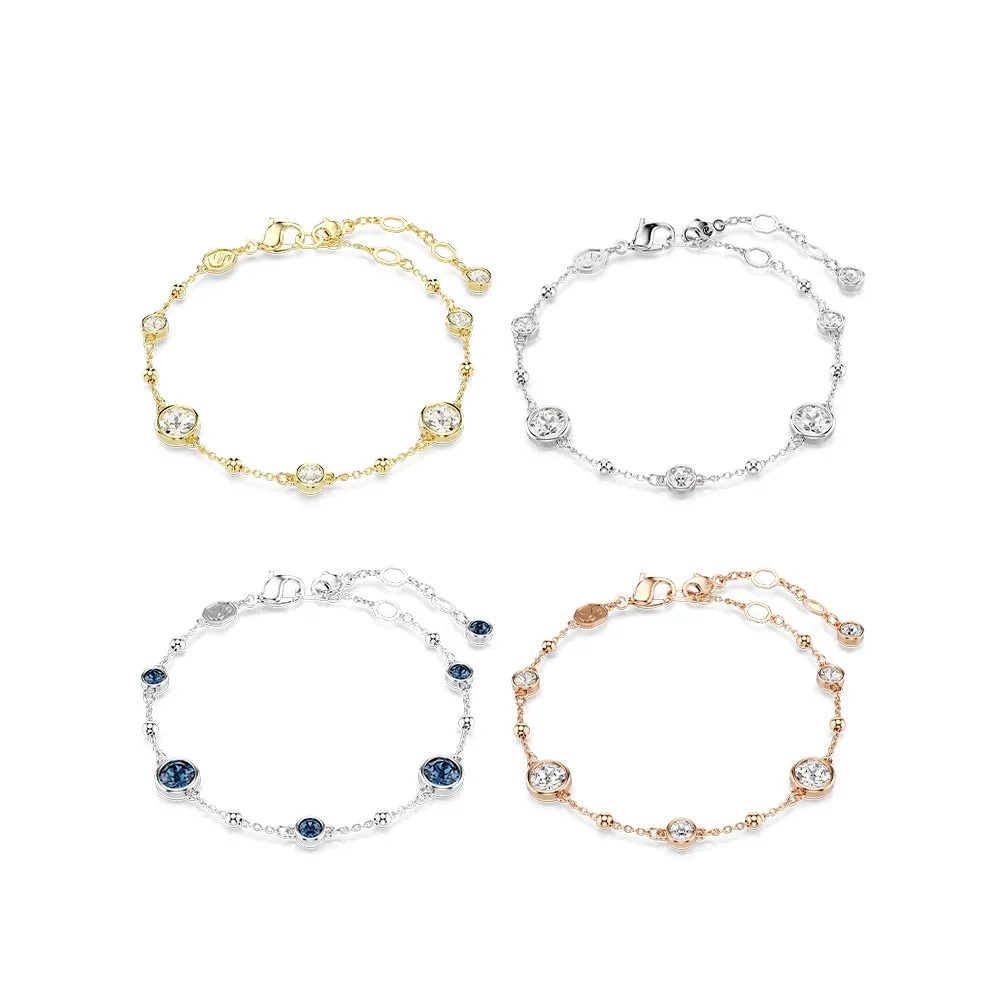 【SWAROVSKI 施華洛世奇】官方直營 Imber 手鏈 圓形切割 白色/藍色/鍍白金色/鍍玫瑰金色