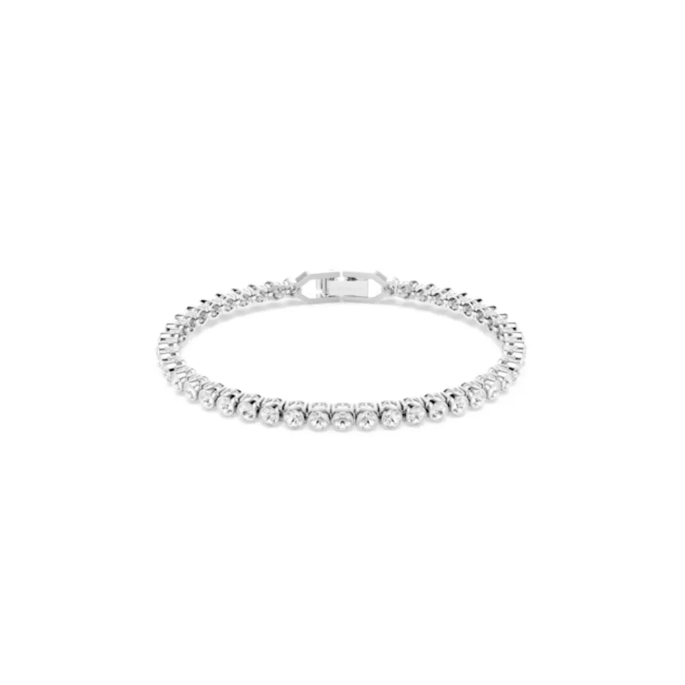 【SWAROVSKI 施華洛世奇】官方直營 Imber Emily Tennis 手鏈 圓形切割 白色 鍍白金色 | 1808960