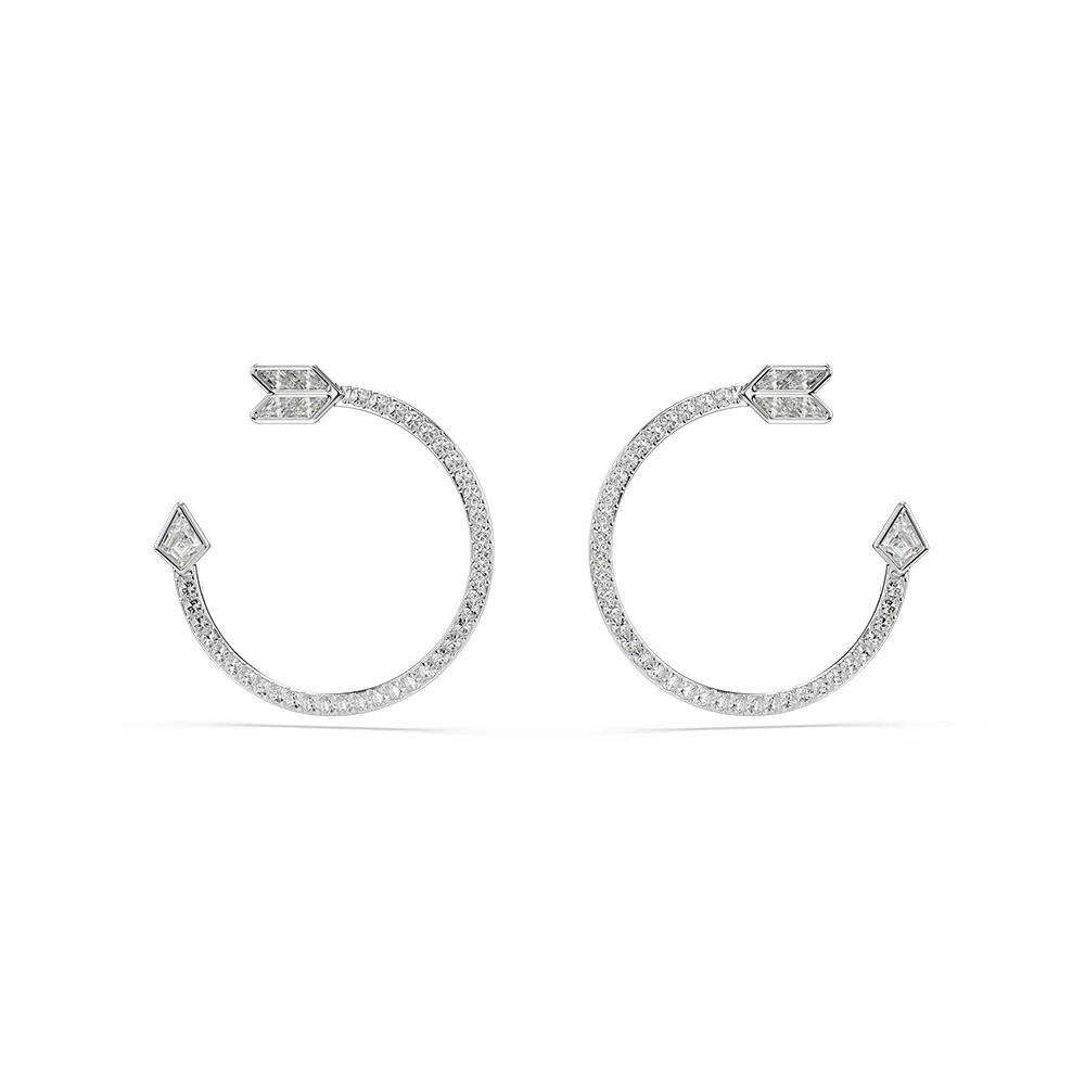 【SWAROVSKI 施華洛世奇】官方直營 Idyllia 箭頭大圈耳環 鍍白金色 愛神系列 | 5741522