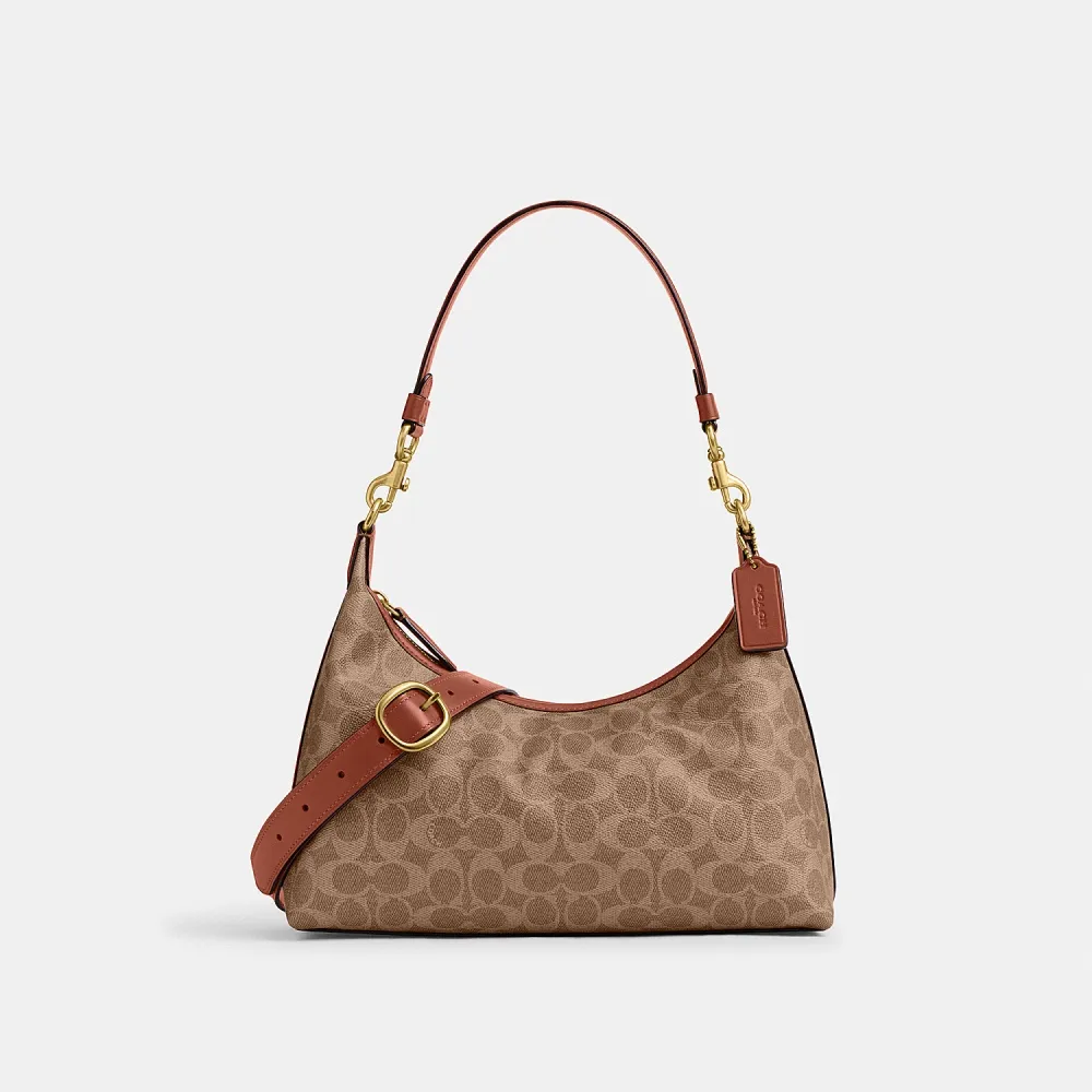 【COACH】蔻馳官方直營 JULIET經典 SIGNATURE單肩手袋 單肩包 肩背包-B4/棕黃色 焦糖色(CAM23)