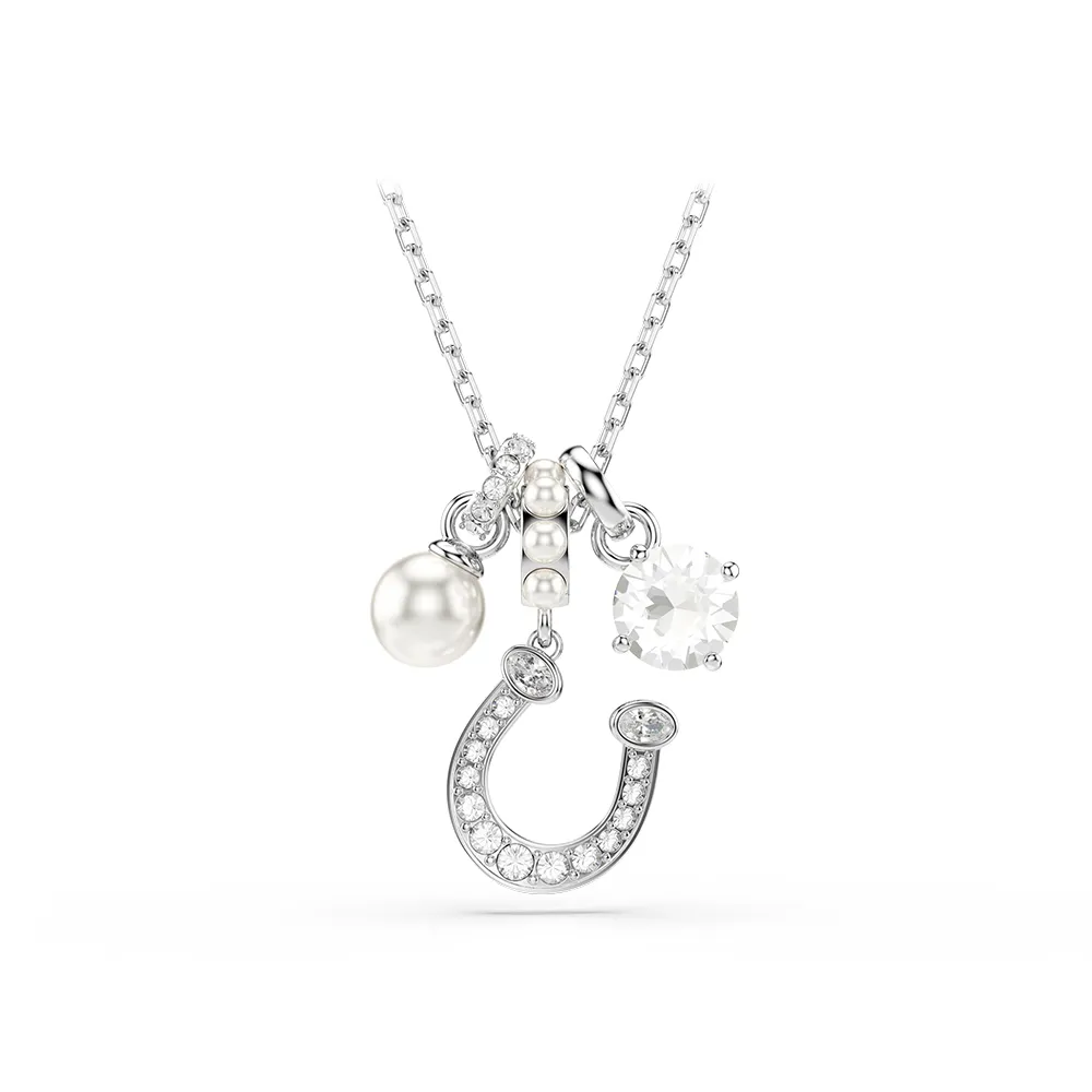 【SWAROVSKI 施華洛世奇】官方直營 Symbolica 馬蹄鐵水晶珍珠鏈墜 圓形切割 密鑲 鍍白金色 | 5736247