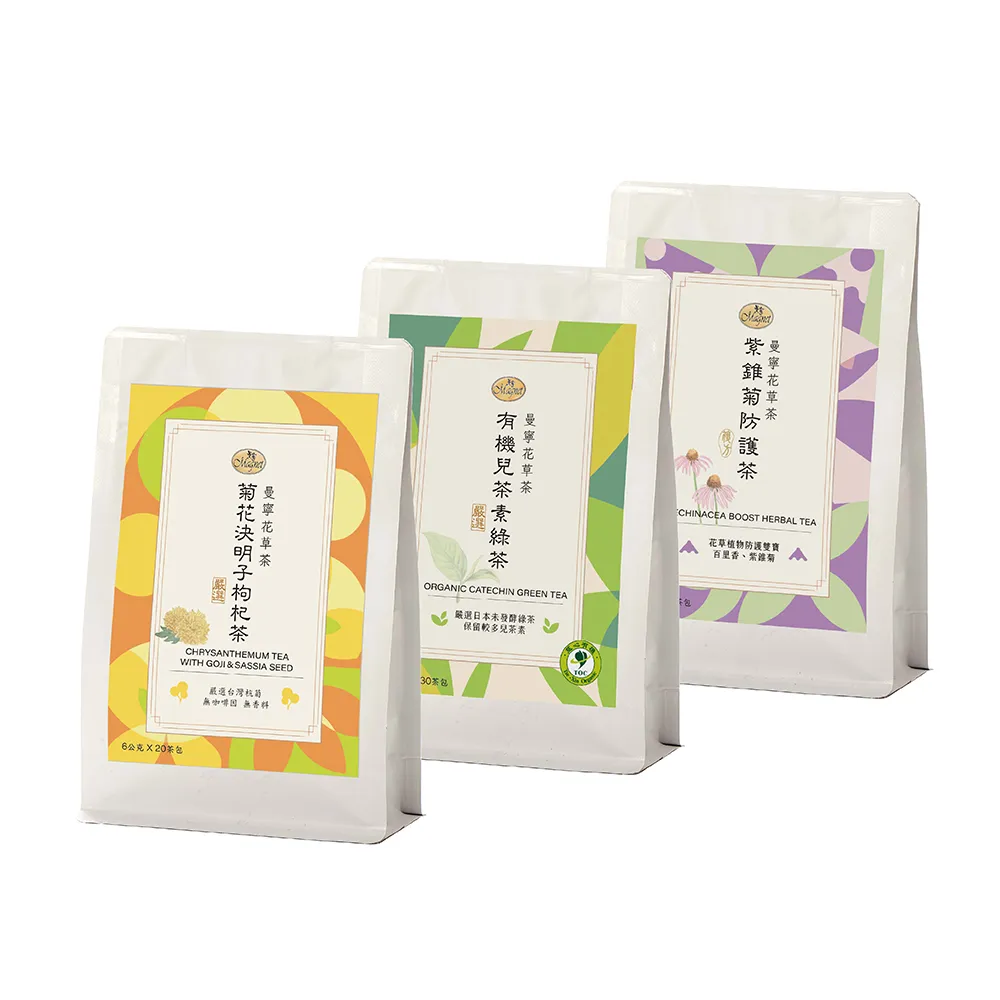 【曼寧】養生茶x 6袋組 口味任選(台灣菊花決明子枸杞/紫錐菊防護茶/日本有機兒茶素綠茶)