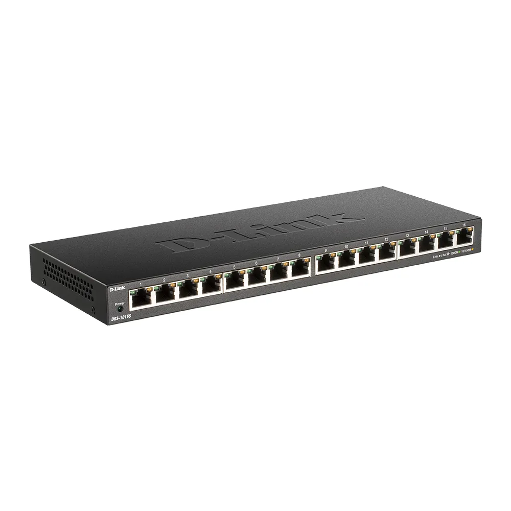 【D-Link】DGS-1016S 16埠 16port 1000Mbps Giga超高速乙太網路桌上型壁掛式無網管 金屬交換器(隨插即用)