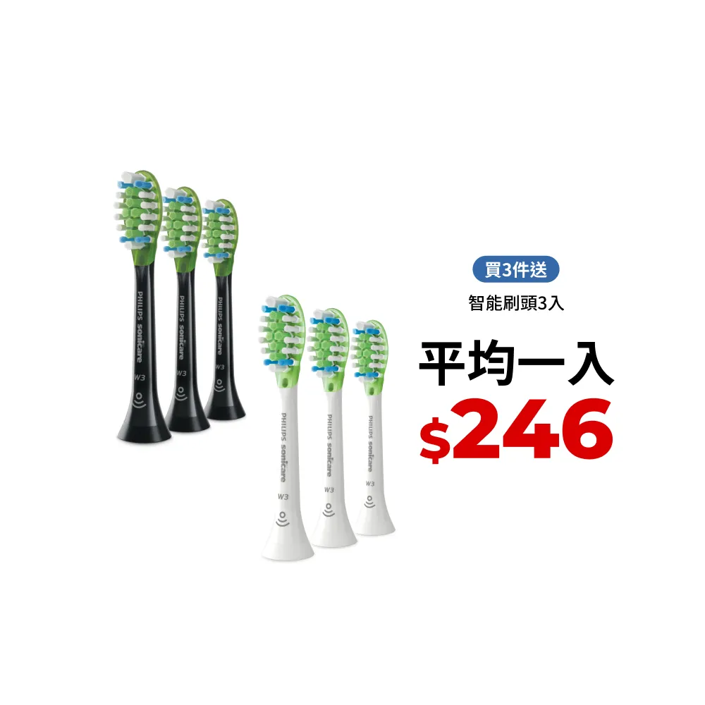 【Philips 飛利浦】HX9063 Sonicare W3智能超效亮白刷頭3入組 (兩色任選/3天有感去漬/拋光亮白/官方直營)
