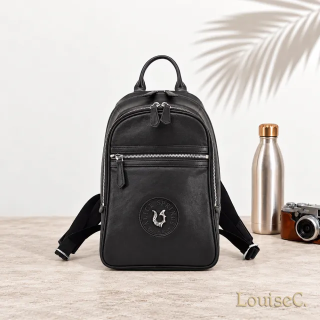 【LouiseC.】雙11 Tree House 義大利牛皮 男用中性 手提後背真皮包 黑色 雙隔層設計 真皮包包 ARS196-1