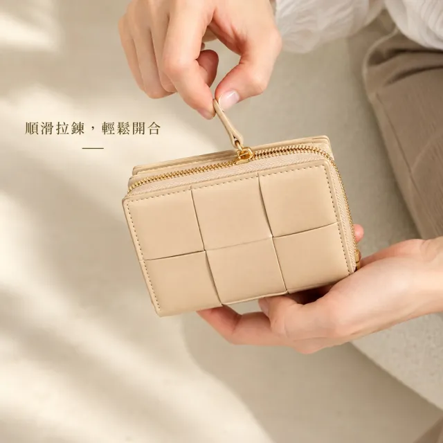 【WHOSE BAG】雙11 韓國OMNIA羊皮編織中夾｜同心結設計真皮短夾 女用質感皮夾 NO.3400B