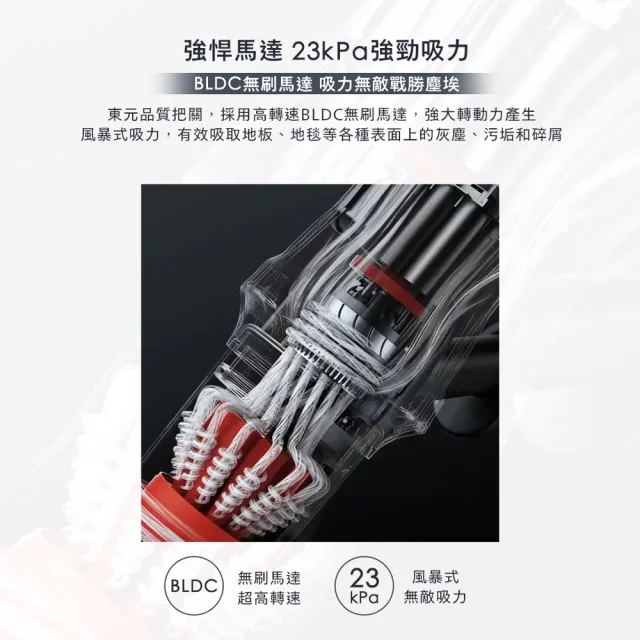 【TECO 東元】大全配綠光顯塵無線吸塵器XJ2501CB(23Kpa/九錐氣旋/HEPA過濾/絨毛電動滾刷/momo獨家)