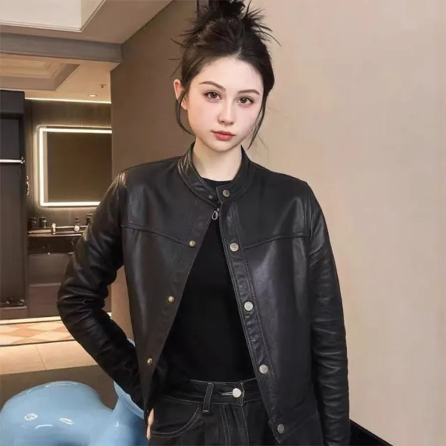 【巴黎精品】女真皮外套真羊皮外套皮衣頂級綿羊皮衣皮外套秋冬外套寬鬆夾克休閒外套大尺碼女裝n1ml32)